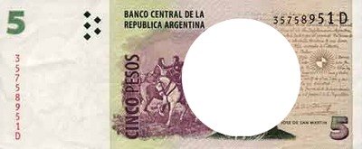Billete de $5 argentino Montaje fotografico