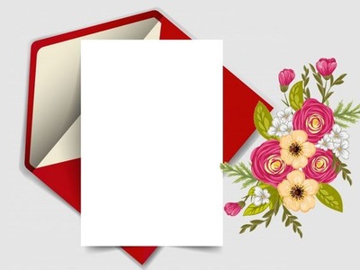 invitación, y flores. Fotomontage