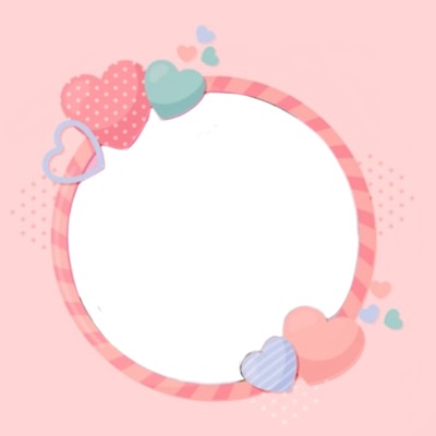 marco circular rosado y corazones, una foto.