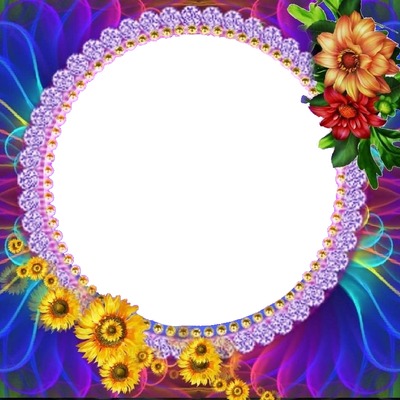 marco circular y flores. Fotomontáž