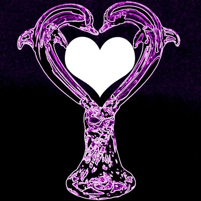 purple neon heart dolphins Photo frame effect