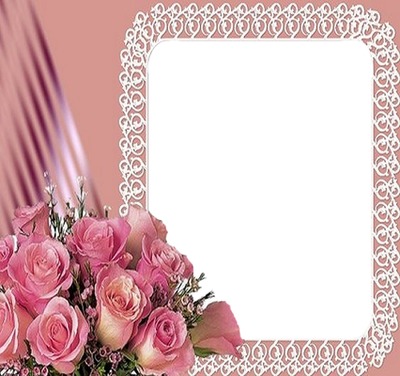 marco encaje y rosas rosadas