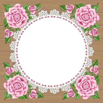 circulo corona de rosas rosadas. Photomontage