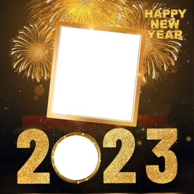 Happy New Year 2023, collage 2 fotos. Fotomontaža