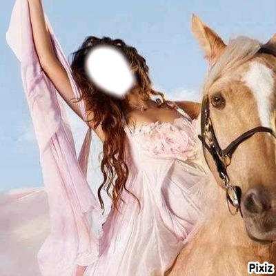 femme rose cheval Fotomontaggio