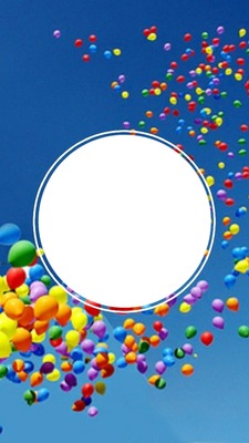 marco circular, fondo globos de colores