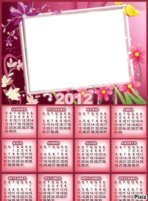 Calendario flores rosas Fotomontaža