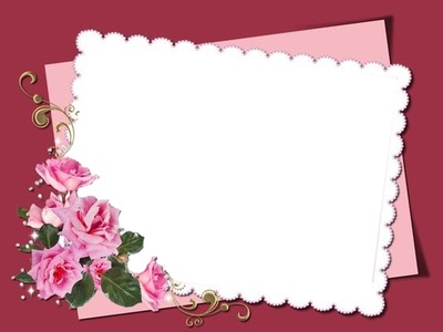 carta y flores rosadas. Fotomontage