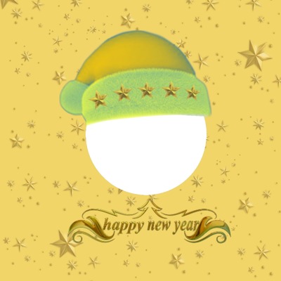 Happy New Year. gorrito amarillo Photomontage