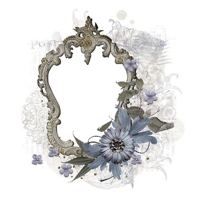 marco con detalles flor y hojas azules. Fotomontaža