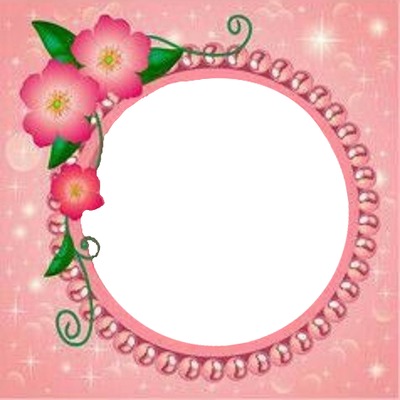 marco circular y flores rosadas. Fotomontáž