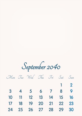 September 2040 // 2019 to 2046 // VIP Calendar // Basic Color // English Фотомонтаж