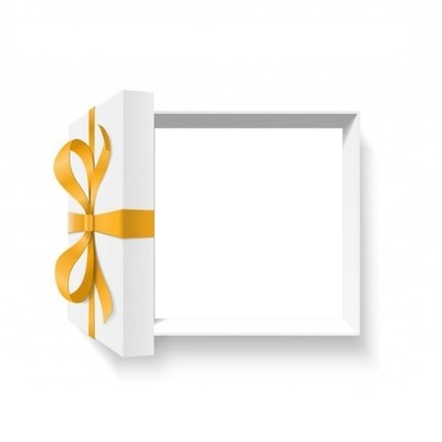 caja de regalo color blanco y lazo dorado. Φωτομοντάζ