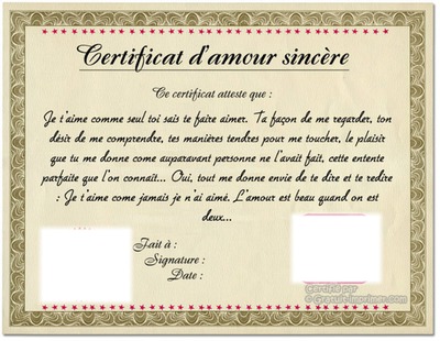 certificat d'amour Fotomontaż