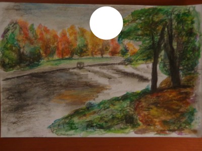 Un paysage d'automne dessiné par Gino GIBILARO avec cercle Fotomontaggio