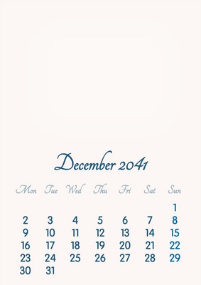 December 2041 // 2019 to 2046 // VIP Calendar // Basic Color // English