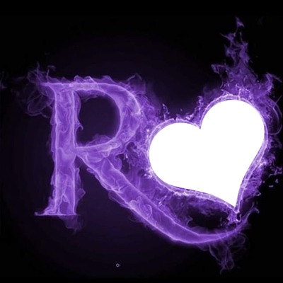 letra R y corazón en flama lila. Фотомонтаж