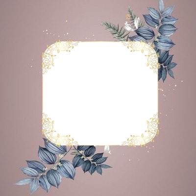marco lila, hojas azules, 1 foto Montaje fotografico