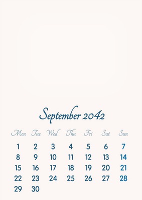September 2042 // 2019 to 2046 // VIP Calendar // Basic Color // English