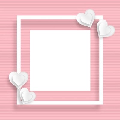 marco rosado y corazones blancos, 1 foto. Montaje fotografico
