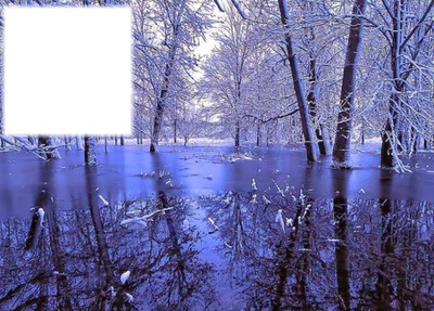 cadre bleu paysage hiver Fotómontázs