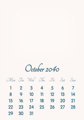October 2040 // 2019 to 2046 // VIP Calendar // Basic Color // English Fotomontaż