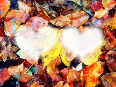 feuilles d'automne et deux coeurs Fotomontaż