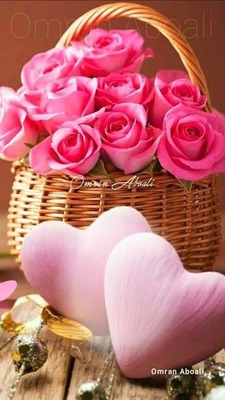 canasta de rosas y corazon Fotomontáž