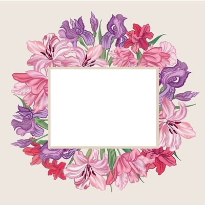marco sobre flores. Photomontage
