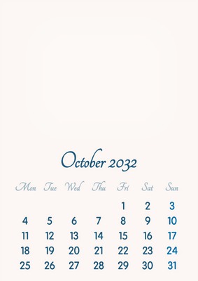 October 2032 // 2019 to 2046 // VIP Calendar // Basic Color // English Fotomontaža