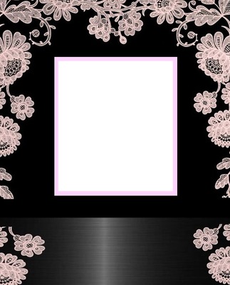 marco y florecillas rosadas, fondo negro. Fotomontažas