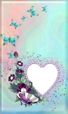 rana en sombrilla, mariposas y corazón de perlas. Fotoğraf editörü