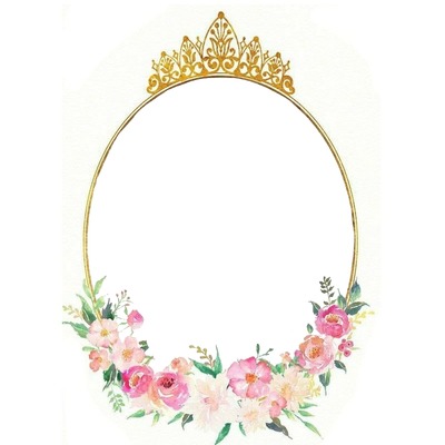 marco ovalado, corona y flores. Фотомонтаж