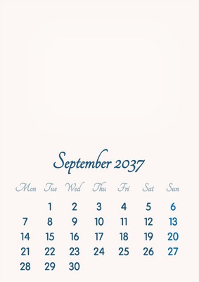 September 2037 // 2019 to 2046 // VIP Calendar // Basic Color // English