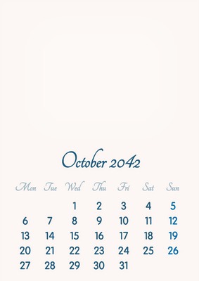 October 2042 // 2019 to 2046 // VIP Calendar // Basic Color // English Photomontage