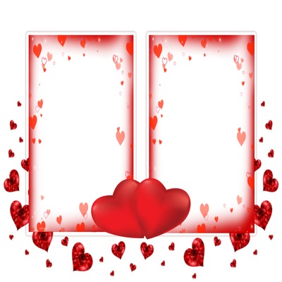 marco corazones, rojo, 2 fotos. Фотомонтажа