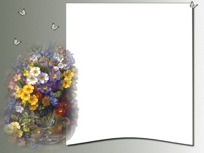 marco, flores y mariposas. Fotomontagem