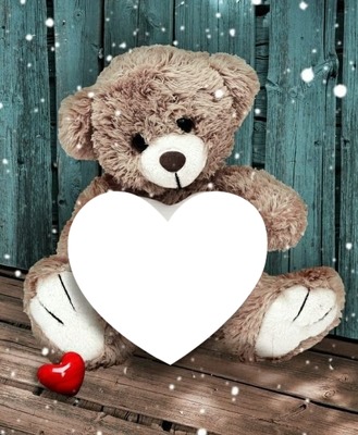 marco para una foto, oso peluche, corazón. Fotomontaža