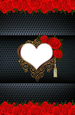 red heart with red roses Photo frame effect