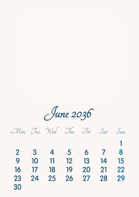 June 2036 // 2019 to 2046 // VIP Calendar // Basic Color // English Fotomontaż
