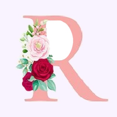letra R rosada y rosas. Fotomontagem