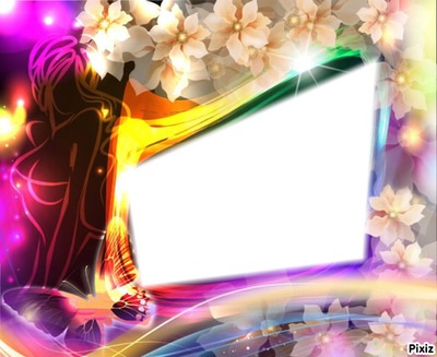 Neon & Flowers. Photo frame effect