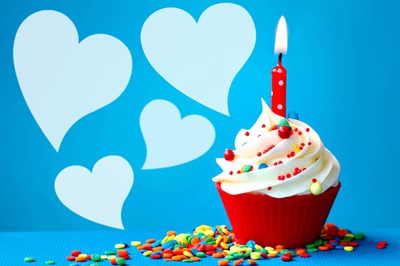feliz cumpleaños cupcake Azul Fotomontaža