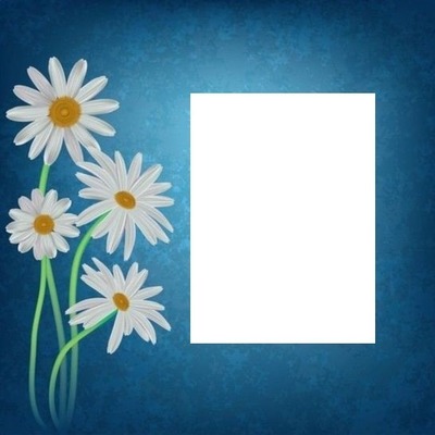 florecillas blancas en fondo azul.