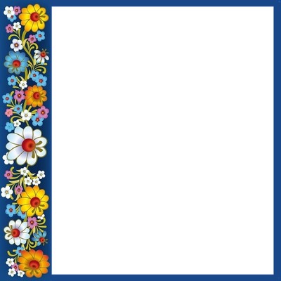 marco borde azul y flores. Fotomontáž