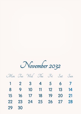 November 2032 // 2019 to 2046 // VIP Calendar // Basic Color // English