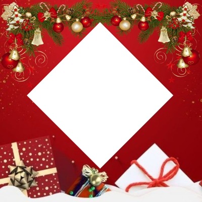 marco navideño, guirnaldas, regalos. Fotomontaža