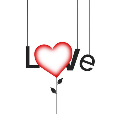 Love letras suspendidas, corazón, una foto. Photo frame effect