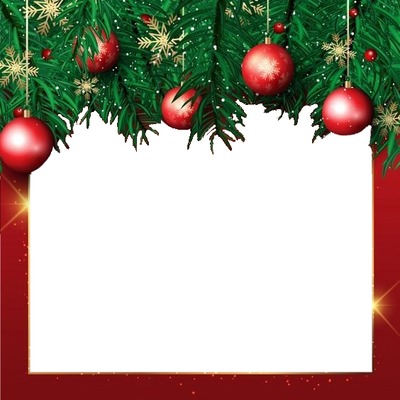 marco navideño rojo y guirnaldas. Valokuvamontaasi