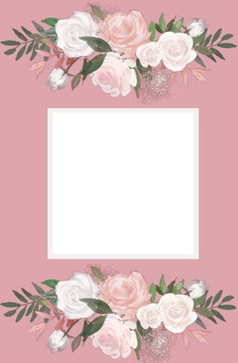 marco y rosas blancas, fondo palo rosa.
